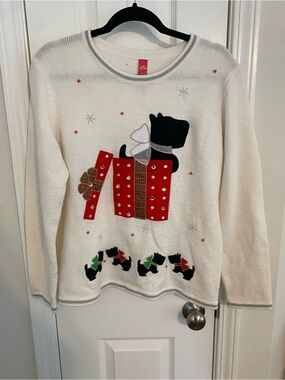 Holiday Time Cream Sweater with Red Plaid Gift & Black Scottie Dogs